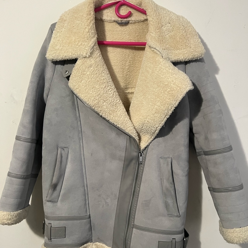 Women's Gray Shearling Jacket Zara